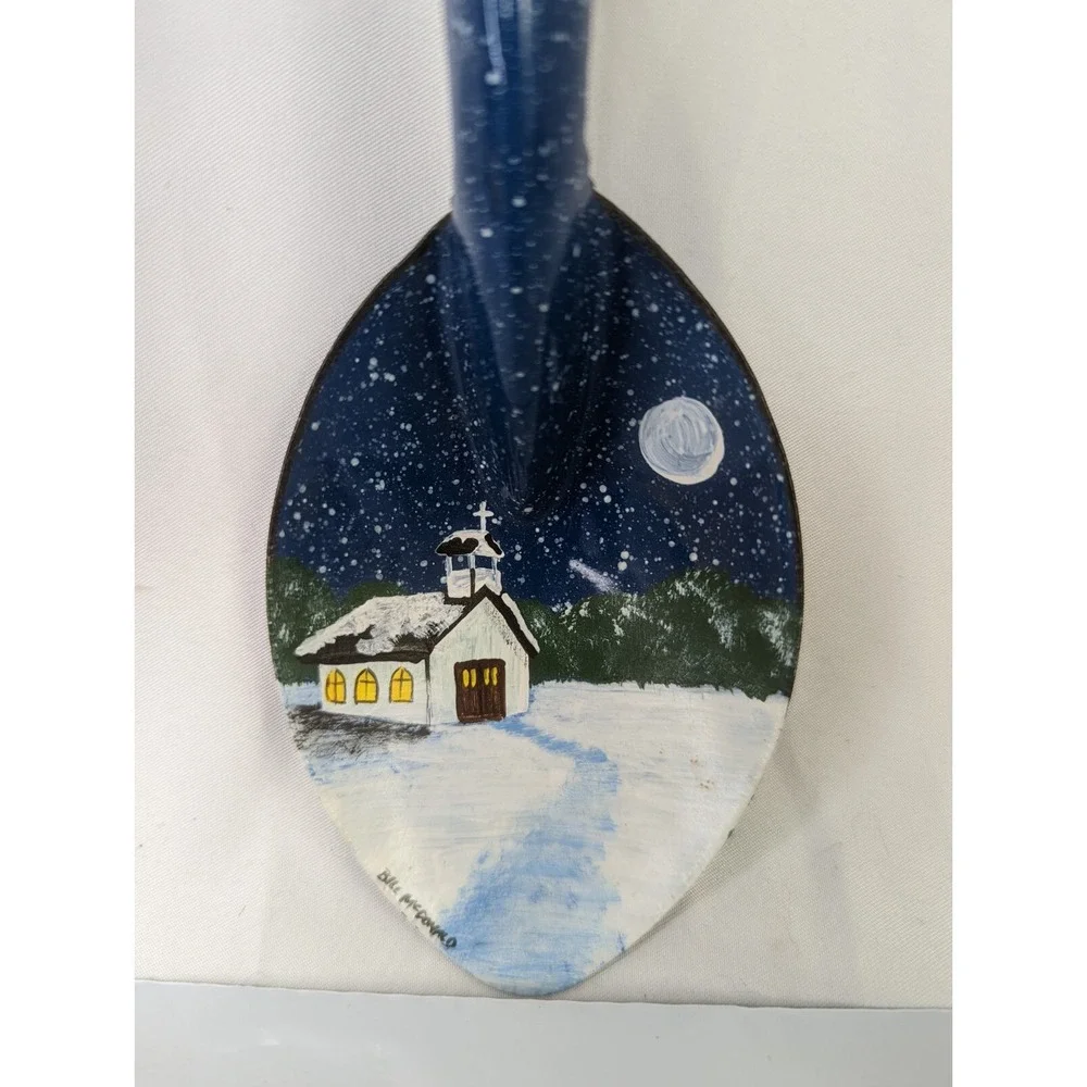 Metal Blue Spoon Painted Winter Scene 12 Inch Bill‎ McDonald